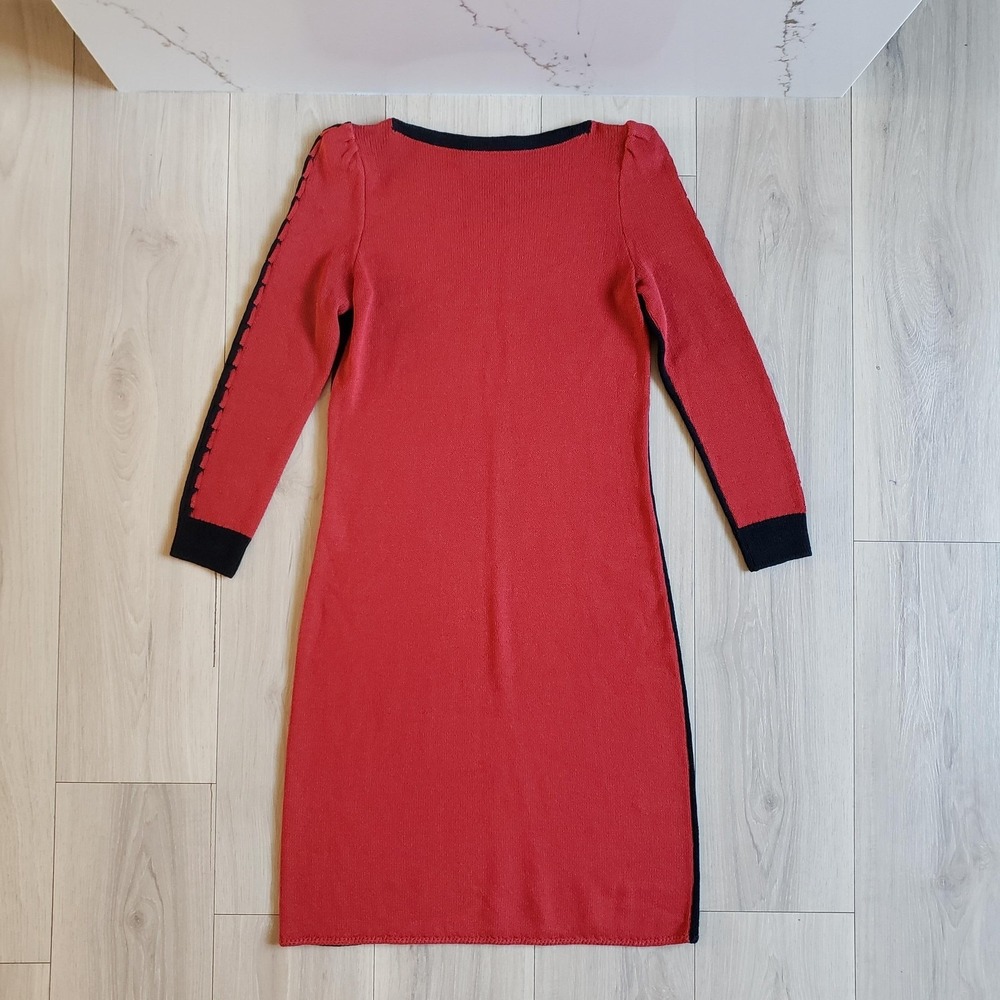 St. John Sweater Dress Womens S Red Black Vintage Marie Gray Knit Mini